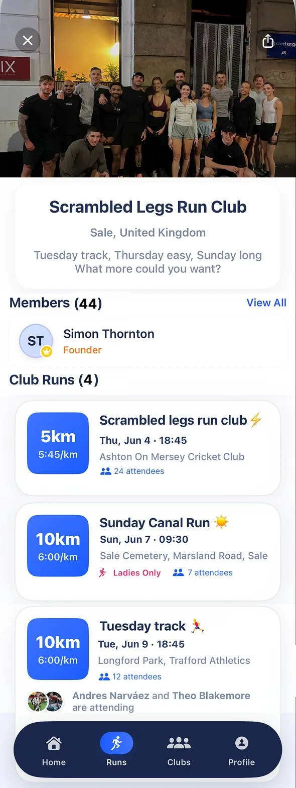 RunPal run club screen
