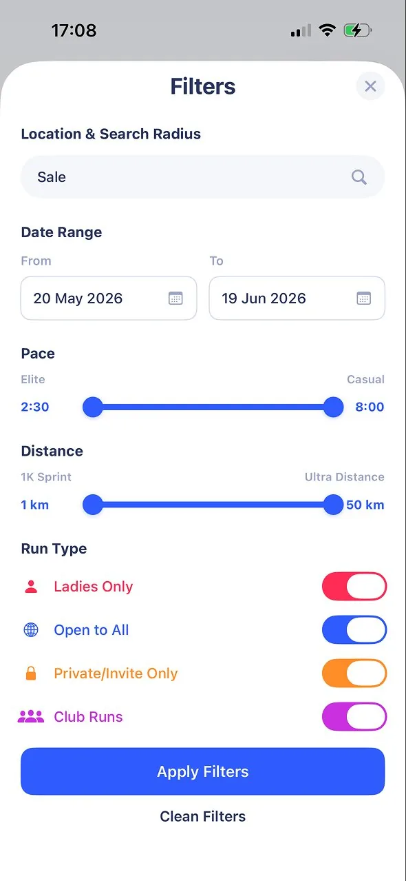 RunPal run filters